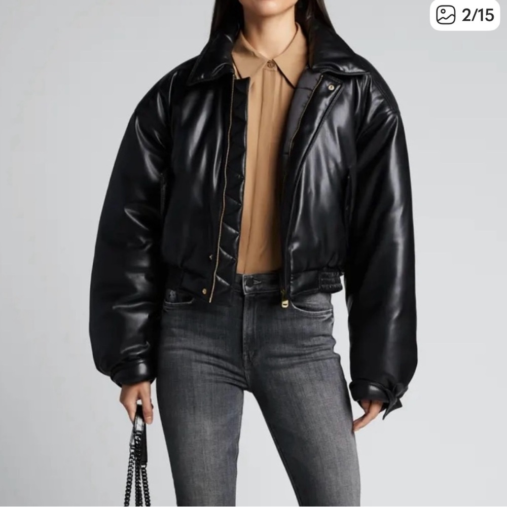 Nanushka Black Faux-Leather Puffer Jacket - Women's